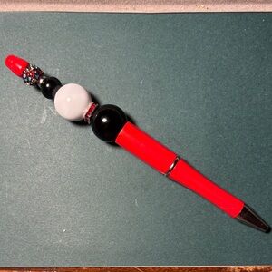 Elegant Red and Black Beaded Pen
